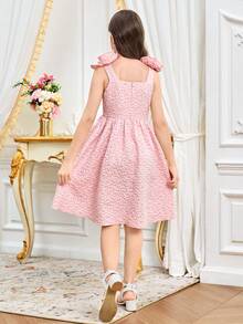 SHEIN Tween Girl Elegant Square Neck Sleeveless 3D Floral Decor A-Line Midi Dress For Party Holiday Celebration Tween Girl - Pink - View 3