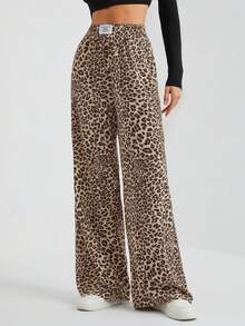 SHEIN Tall Women's Wide-Leg Street Trousers In Leopard Print Woven Cute Pants Cheetah Pants Animal Print Clothes Pants Wide Leg Leopard Pants Wide Leg Pants Animal Print Pants - Multicolor - View 6