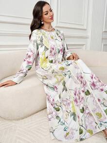 Yasmyna 女士花卉印花优雅长袖阿拉伯连衣裙 - 彩色 - 查看 6