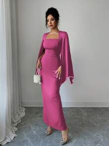 Elenzga Elegant & Refined Pearl Decor Bodycon Waist Dress For Women - Hot Pink - View 6