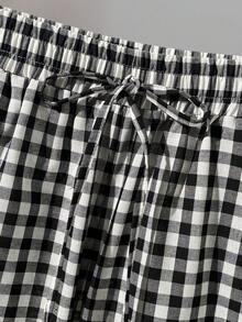 SHEIN Elenzya Women's Casual Pants, Classic Plaid, Elastic Waist, Loose Wide Leg, Suitable For Home, Leisure, And Commuting - Black and White - View 4