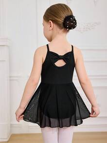 女童（小号）可爱无袖背心 专业运动服，蝴蝶结镂空后背，网纱裙摆 - 黑色 - 查看 1