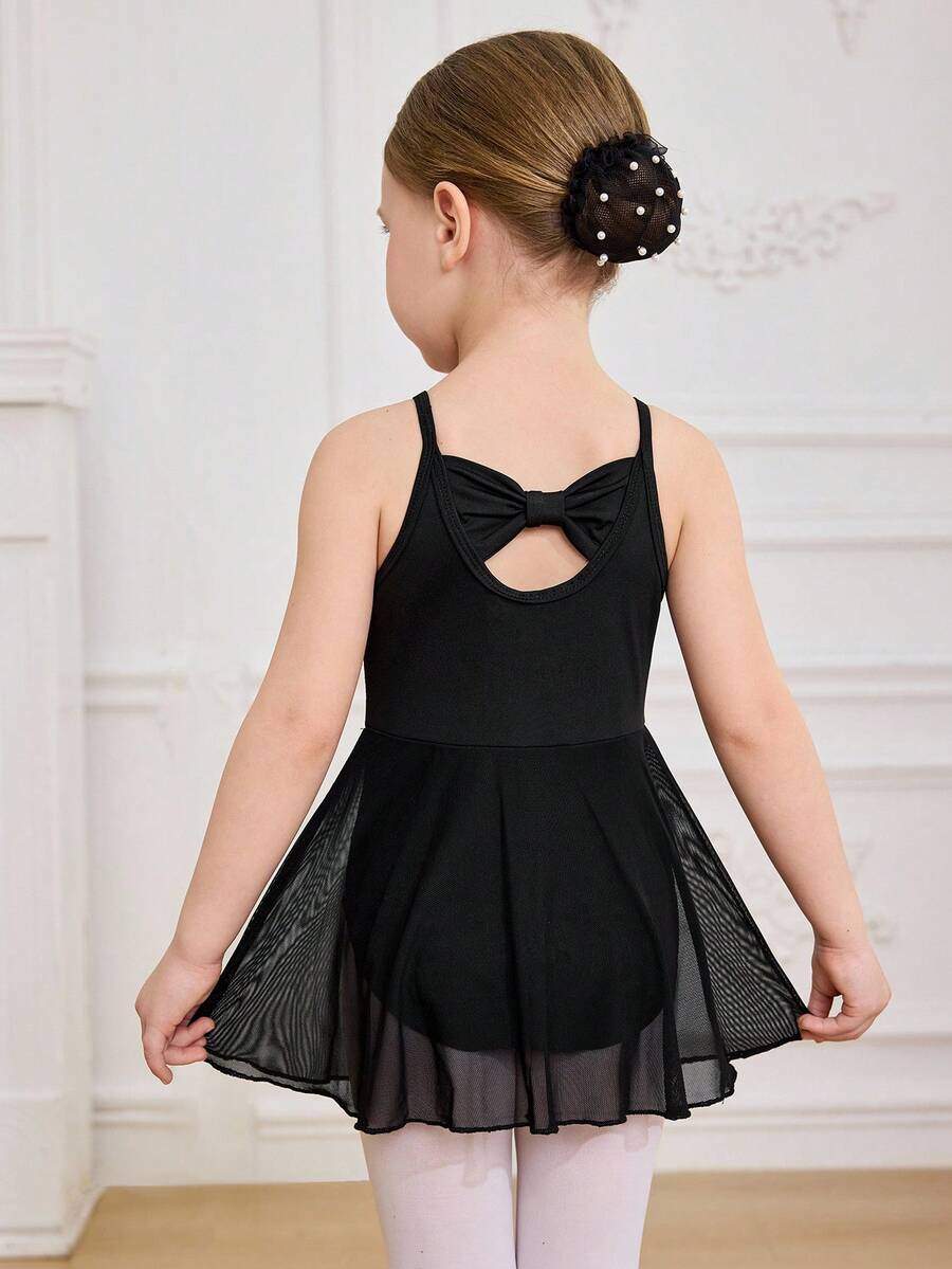 女童（小号）可爱无袖背心 专业运动服，蝴蝶结镂空后背，网纱裙摆 - 黑色 - 查看 1