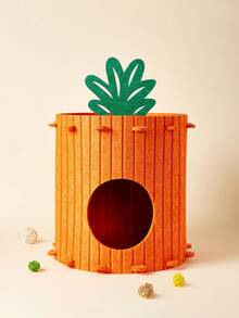 PETSIN 1 件大号 40x40 小号 30x40 尺寸半封闭双层设计透气易清洁提供安全舒适的空间可爱的胡萝卜图案橙色毛毡猫床宠物窝非常适合猫爱好者作为生日礼物适合室内家庭办公室四季使用猫洞舒适的藏身处宠物家具