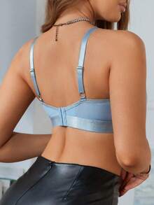1pc Women's Milk Silk Rhinestone Decor Wireless Bra - Baby Blue - View 2
