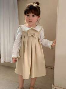 DAZY Baby Girls' Korean Style 2 In 1 Embroidered Dress, Apricot Color Toddler Girls Clothes - Apricot - View 8