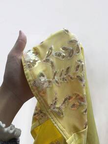 Sunnyshic Áo quây nữ mùa hè, kiểu dáng thường ngày, thêu họa tiết, đính sequin và lưới, phối nhiều lớp. - Màu vàng - Xem 3