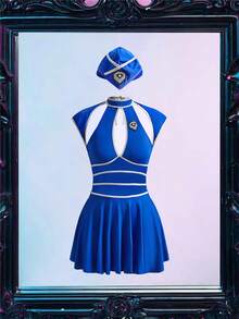 Fantasy Costume Fantasy Costume 2pcs Sexy Stewardess/Office Lady/Maid Uniform, Charming Outerwear For Bar, Party, Women - Blue - View 6
