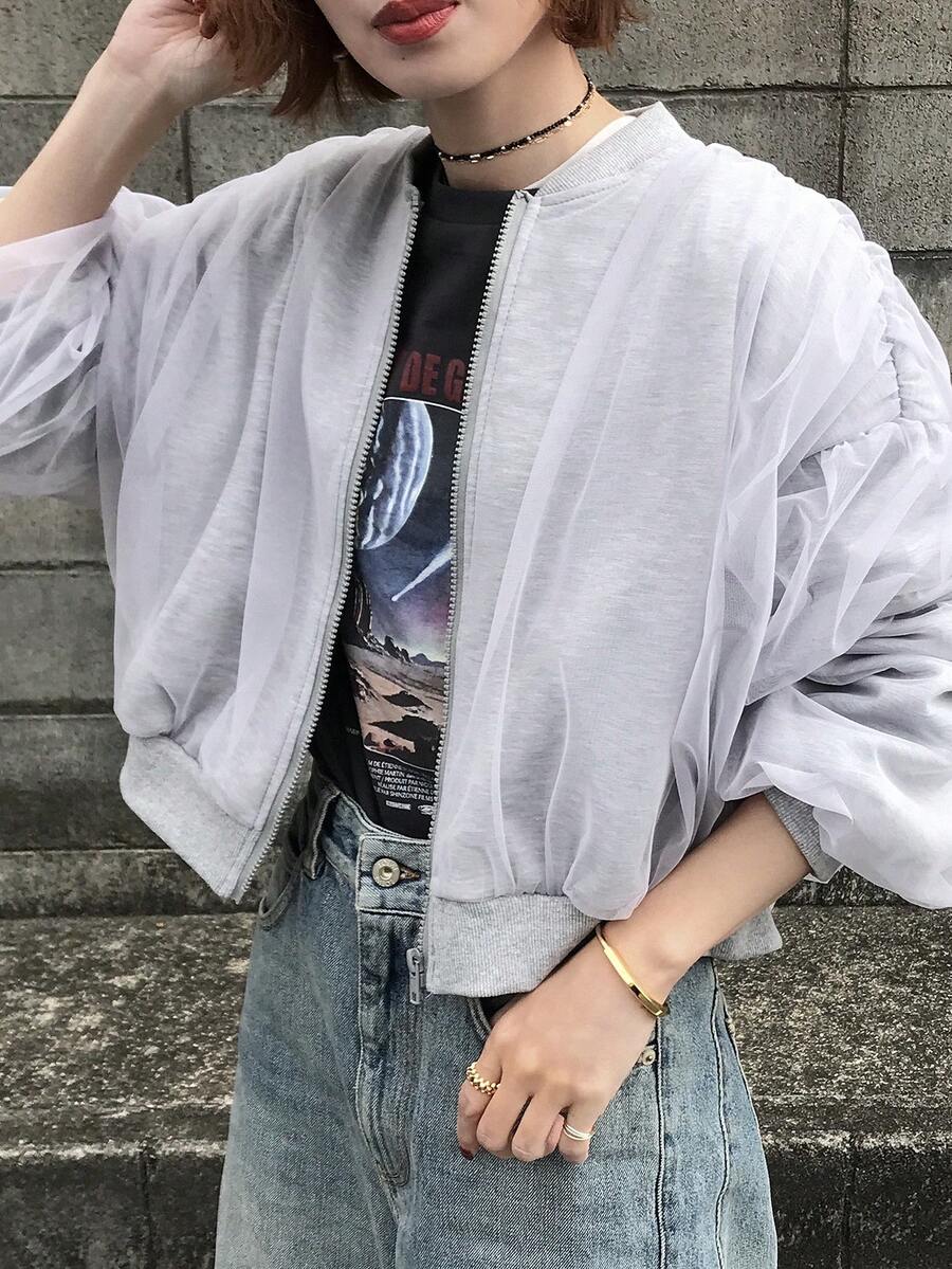 FRIFUL Women's Casual Mesh Decorated Jacket, Spring/Autumn