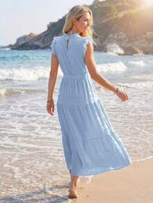 Sylviya 褶邊荷葉邊繫腰帶連衣裙 - 淺藍色 - 查看 2
