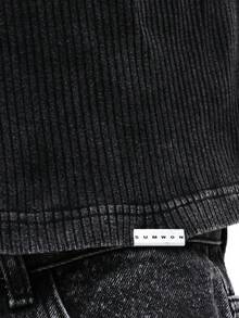 SUMWON Oversized Ribbed Cotton Short Sleeve Crew Neck T-Shirt Casual Streetwear Top For Spring Summer Everyday Comfort - Black - View 2