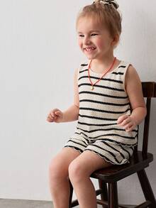 Maija Kids 2件套 女童撞色蝴蝶结圆领无袖上衣和松紧腰短裤 - 黑色 - 查看 6