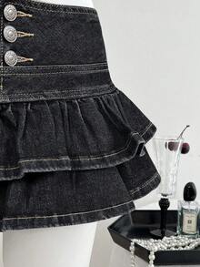 SHEIN ICON 大码纯色简约休闲Y2K时尚半身裙 - 黑色 - 查看 5