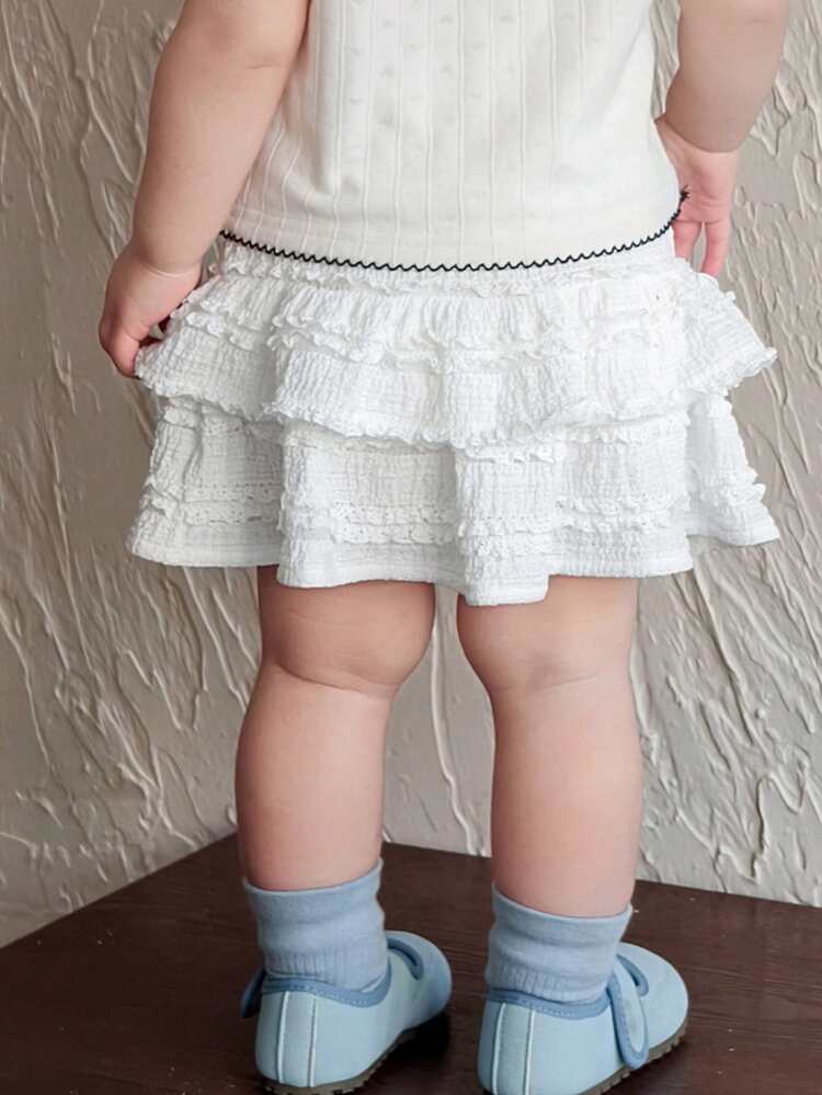 Toddler Girls' Lace Ruffle Hem Casual Solid Color Fresh Summer Skirt