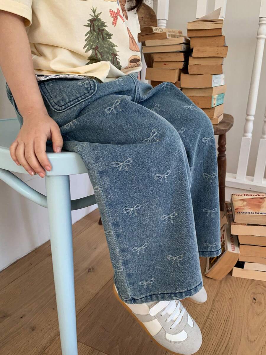 Girls Young Girl Flare Cute Jeans - Blue - View 1