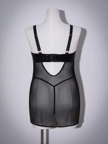 AltCore 大码性感时尚先锋朋克风反光文胸连衣裙+丁字裤两件套 - 黑色 - 查看 8