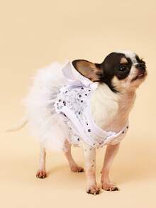 PETSIN 1件宠物通用情人节亮片网纱公主裙狗狗服装 - 白色 - 查看 3