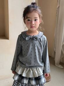 DAZY Toddler Girls' Peter Pan Collar Bow Print Short Sleeve T-Shirt Top, Spring/Summer