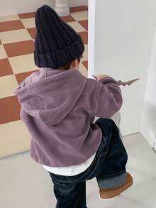 DAZY 男童连帽抓绒英式刺绣卫衣 - 紫色 - 查看 2