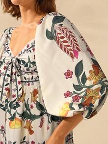 fsvsCAJUNI Vestido corto negro con mangas farol, con estampado floral y de limones vintage, y cierre delantero de lazo, de estilo bohemio para mujersdvs J4LS - Multicolor - Ver 5