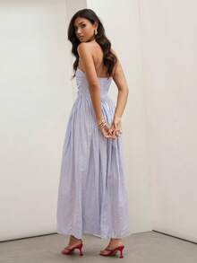 COSMINA Váy suông xếp ly kẻ sọc mùa hè cho nữ - Nhiều màu - Xem 2