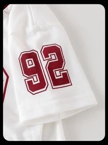 SHEIN Explorewe 2 peças Conjunto Casual de Verão para Meninas, Top Branca de Gola V de Manga Curta e Calça Solta e Confortável Bordô - Vinho - Visão 4