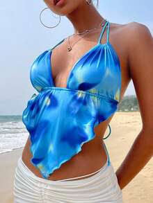 SHEIN ICON Tie Dye Backless Halter Top - Multicolor - View 5