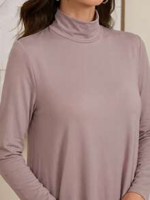 Al Najma 女士保守黑白高领针织长袖打底衫及阿巴雅长袍套装，端庄休闲T恤阿拉伯连衣裙，阿巴雅内衬连衣裙，必备基础款长裙 - 卡其色 - 查看 9