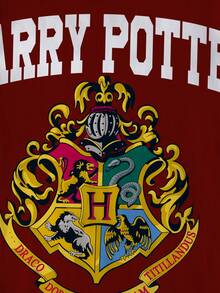 HARRY POTTER X SHEIN Tween Boy Casual Letter & School Logo Print Short Sleeve T-Shirt, Summer - White - View 3