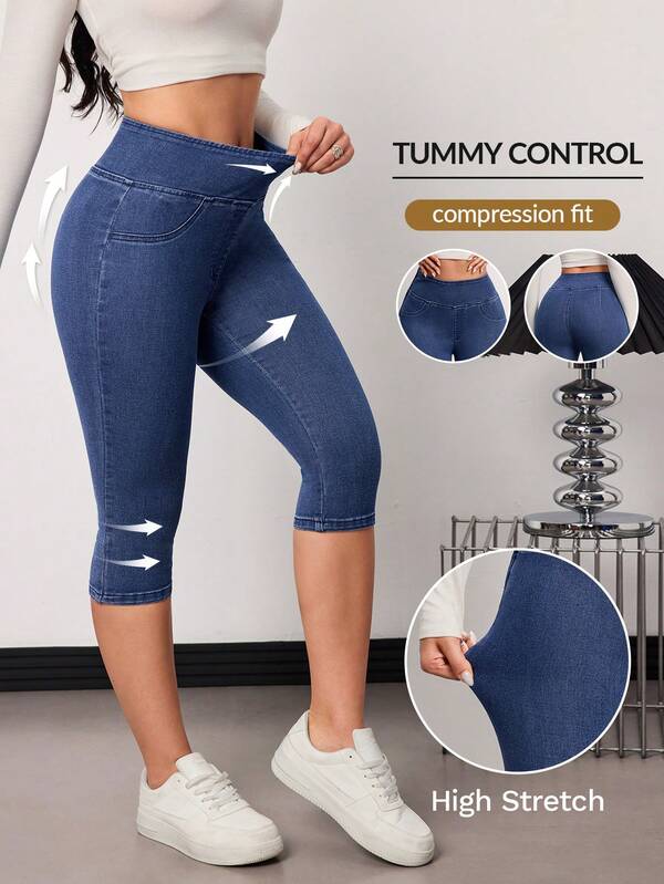 SHEIN Tall Pantalones capri vaqueros casuales de mujer de ajuste ceñido y lavados para primavera/verano