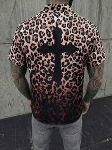 GENTILAND Men's Avant-Garde Textured Leopard Print Shirt Collar Short Sleeve Regular Fit Polyester Shirt With Pocket - Multicolor - View 11