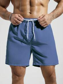 Zalmeno Quần short nam trơn màu, có dây rút, kiểu dáng thường ngày, thích hợp đi biển. - Xanh đậm - Xem 5