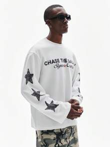 STYNVO 男士星形字母印花圆领休闲长袖T恤