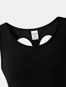 Maillot deportivo casual de gimnasia y yoga para niñas preadolescentes, de tejido de lentejuelas elástico y elegante, sin espalda, color negro para verano y otoño - Negro - Ver 5