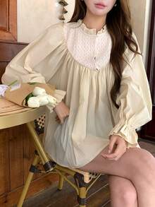 DAZY Blusa de manga larga estilo coreano para mujer, primavera/verano - Albaricoque - Ver 9