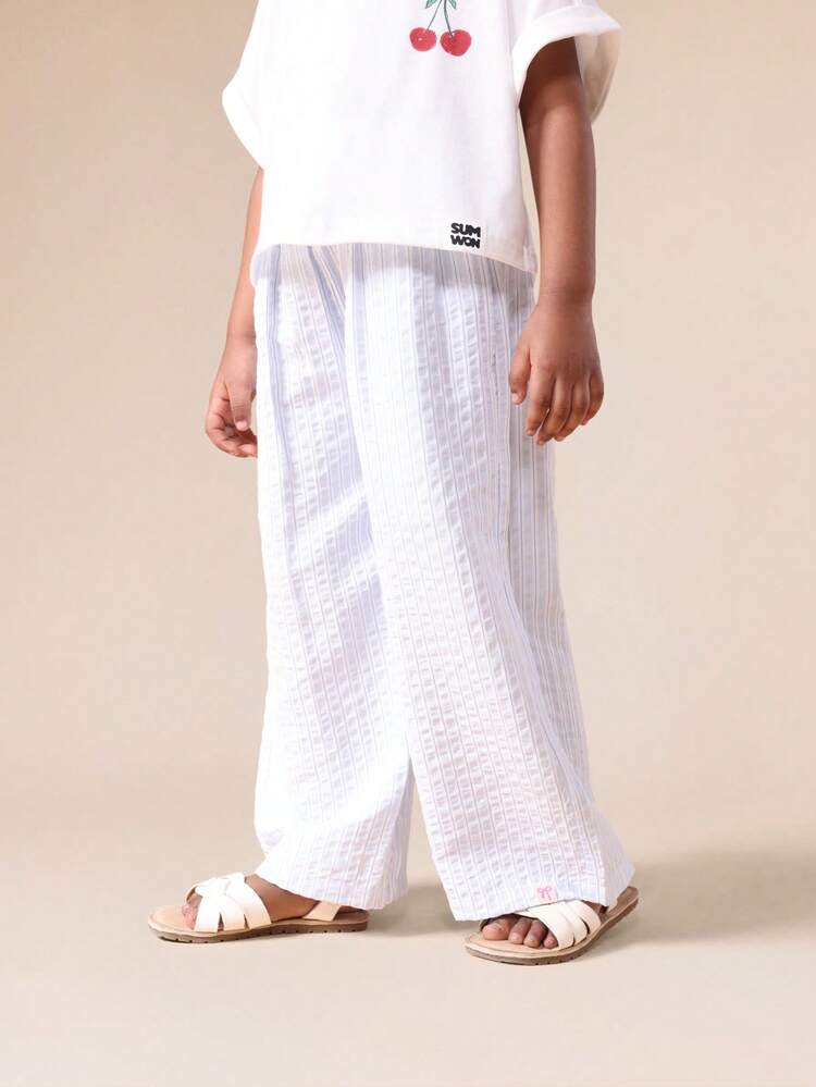 Pantalon rayé à jambes larges et taille haute paperbag