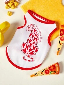 PETSIN 1件豹纹宠物背心，透气亲肤，红白相间 - 彩色 - 查看 1