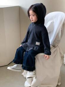 DAZY Toddler Girls' Hooded Casual Long Sleeve Top, Versatile For Spring & Autumn - Grey - View 3