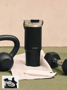 GLOWMODE 30盎司易吸管不锈钢双层隔热防刮翻盖吸管便携提手饮料杯，适合健身房、工作室、旅行、徒步、办公室、户外活动、日常休闲等场合。 - 黑色 - 查看 8