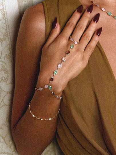 Glisma 18K Gold-Plated Single Piece, Party, Leisure, Concert/Festival, Nightclub Cute Luxury Metal/Metal Texture, Gem-Decorated Beaded Finger Chain, Suitable For Weddings, Holidays, Camping And Other Occasions, Y2K Style/For Mother/Lady/Girl/Autumn/Winter/Festival/Holiday/Vacation/Retro/Halloween (The Color Of The Beads Is Random, According To The Number Of Beads, There Is A Difference In Size)