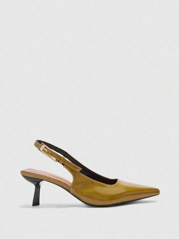 CUCCOO BIZCHIC レモンイエロー ポインテッドトゥ スティレットヒール ファッショナブル ミニマリスト フレンチスタイル 多用途 レディース ハイヒールパンプス、春/秋