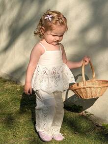 LMoss Kids 2pcs Baby Girl Woven Solid Color Camisole And Long Pants Set,Kids - White - View 4