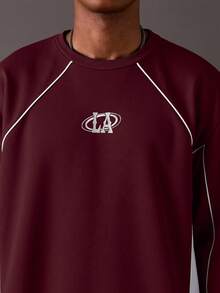 STYNVO Men's Letter Embroidery Graphic Crew Neck Long Sleeve Sweatshirt And Pocket Sweatpants Casual Outfit, Suitable For Autumn/Winter Outings - Burgundy - View 5