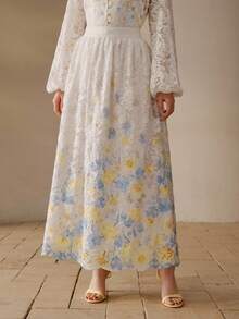 MOTF PREMIUM 蕾丝印花喇叭裙 - 白色 - 查看 4