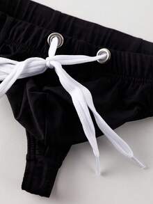 Manfinity Swimmode Men's Drawstring Waist Sexy Fashion Thong Swimwear - Black - View 5