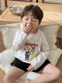 DAZY 2pcs Toddler Boys' Cartoon Print Long Sleeve T-Shirt And Shorts Pajama Set