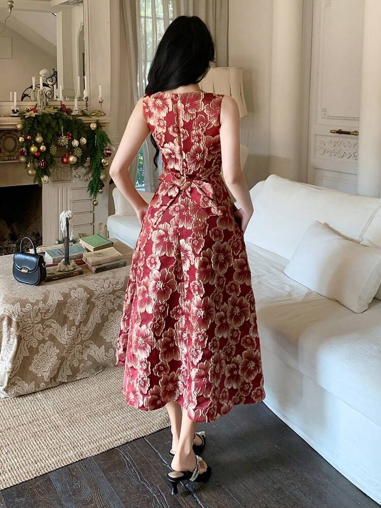 Women's Elegant Floral Print Sleeveless Dress, Summer Wedding Guest Dress Maxi Dress Sundress Boho