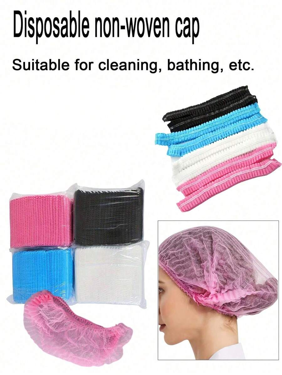 100/50/20 Pcs Black Disposable Non-Woven Hats, For Art Makeup, Eyebrow Microblading And Tattoo Accessories, Shower Cap, Elastic Bath Hair Cap, Waterproof Hair Salon Cap, Hair Treatment Cap, Hotel Hair Cap, Multiple Options - Black - View 1