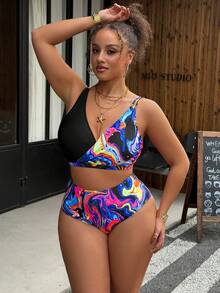 Slaydiva Women's Summer Beach Marble Print Sexy Bikini Swimsuit Set - Multicolor - View 4