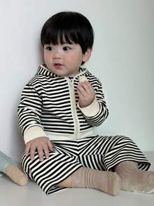 DAZY 两件套幼儿男童条纹连帽T恤和宽松条纹裤套装